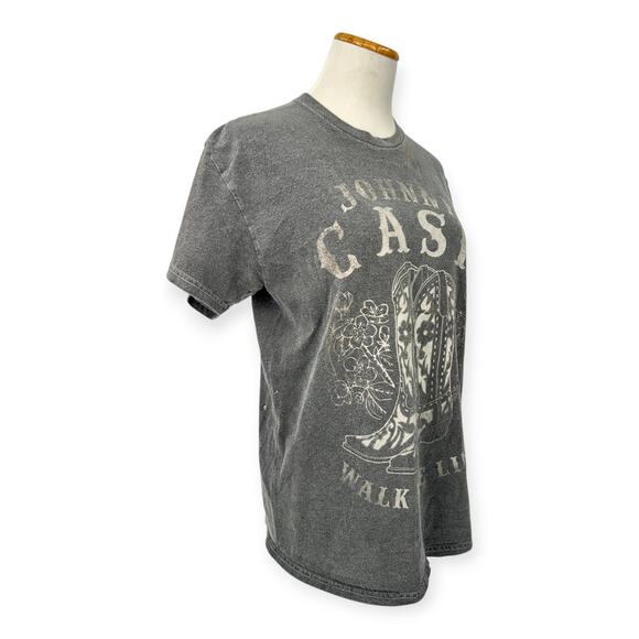 Johnny Cash | S | Women's 'Walk The Line' Washed Gray 100% Cotton T-Shirt Tee - Picture 3 of 6